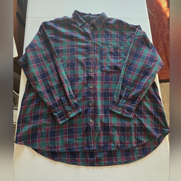 H&M Shirt Women Sz 10 Plaid Mixed Print Purple Red Button Up Long Sleeve - Picture 3 of 10